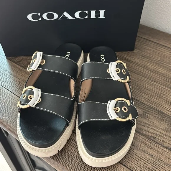Coach Piper Leather Sandal Black Size 9 Like New - Picture 2 of 7